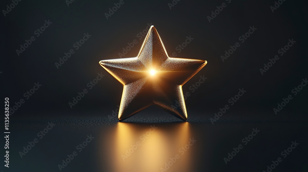 Fototapeta premium A golden star sculpture emits a warm glow against a dark background.