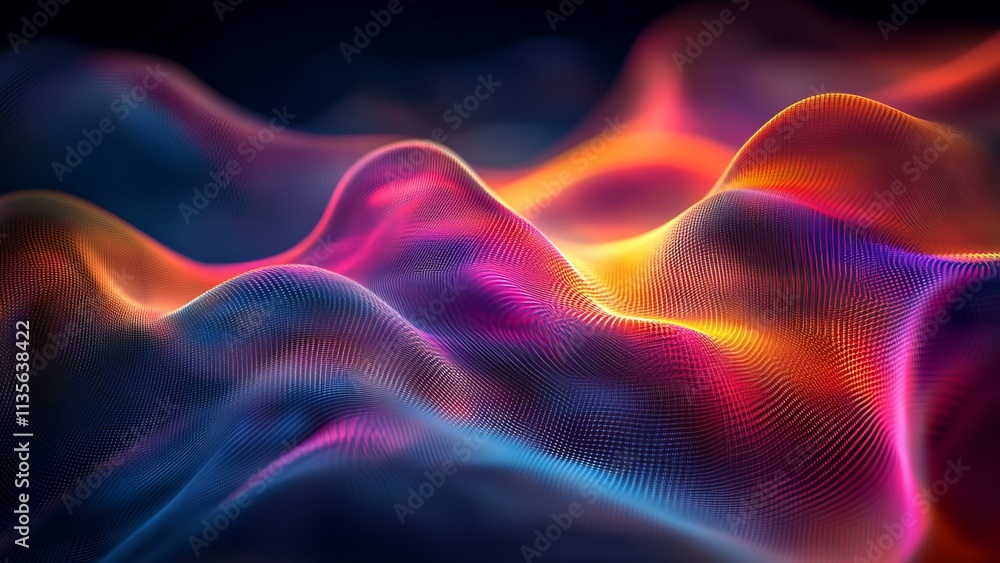 Colorful abstract waves flow across a dark background at night Colorful abstract waves flow across a dark background at night