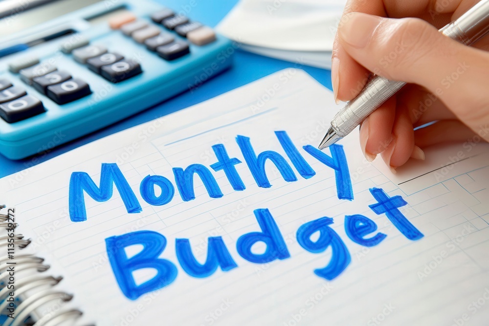 Monthly Budget Planning with Calculator and Notebook Monthly Budget Planning with Calculator and Notebook