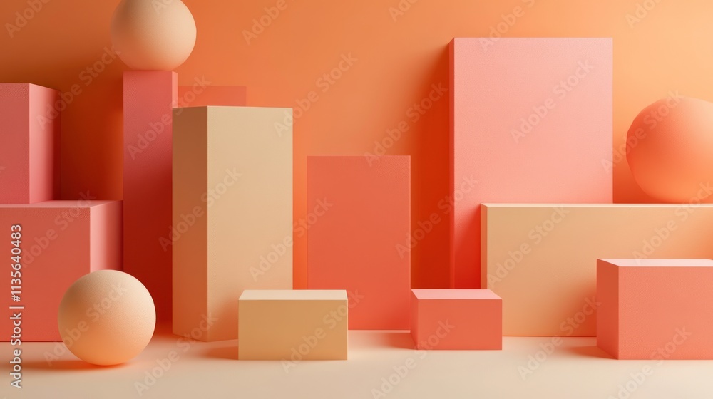 Abstract Geometric Composition: Coral and Peach Hues Abstract Geometric Composition: Coral and Peach Hues