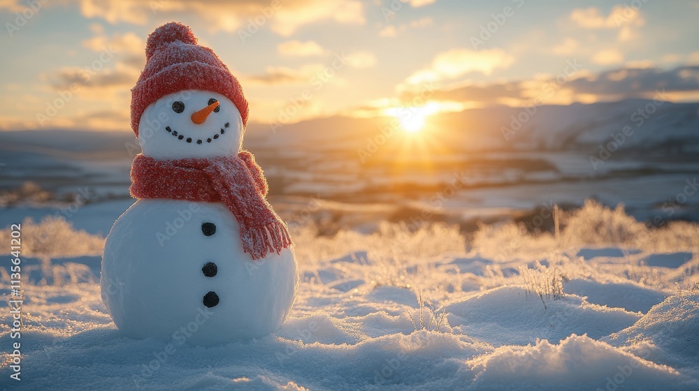 Obraz premium a snowman in a snowy landscape