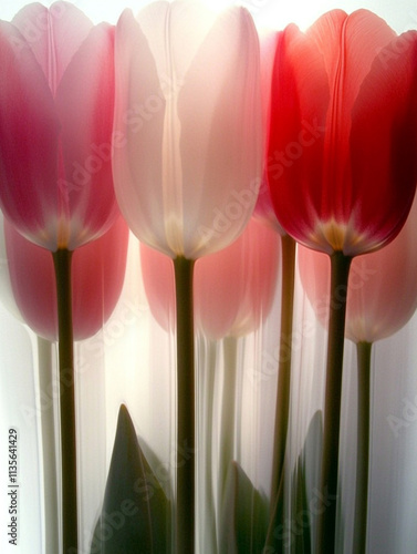 Elegant Pink and Red Tulips in Soft Light