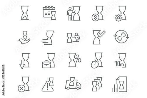 New Vector Icon Set in Linear Style: Hourglass and Time. Popular!