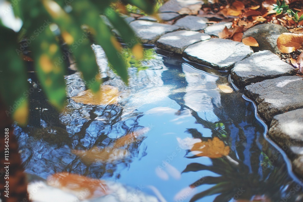 Tranquil Reflection in Serene Garden Pond Tranquil Reflection in Serene Garden Pond