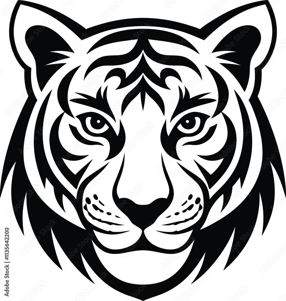 Black And White Detailed Tiger Head Illustration Black And White Detailed Tiger Head Illustration