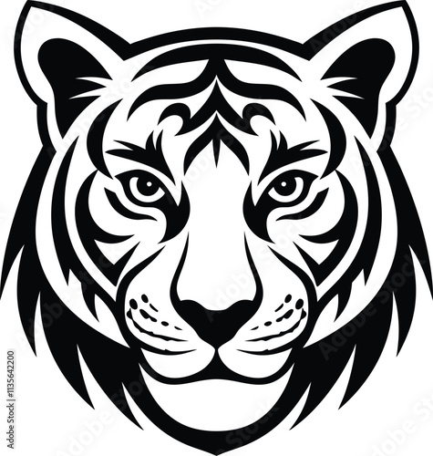 Black And White Detailed Tiger Head Illustration