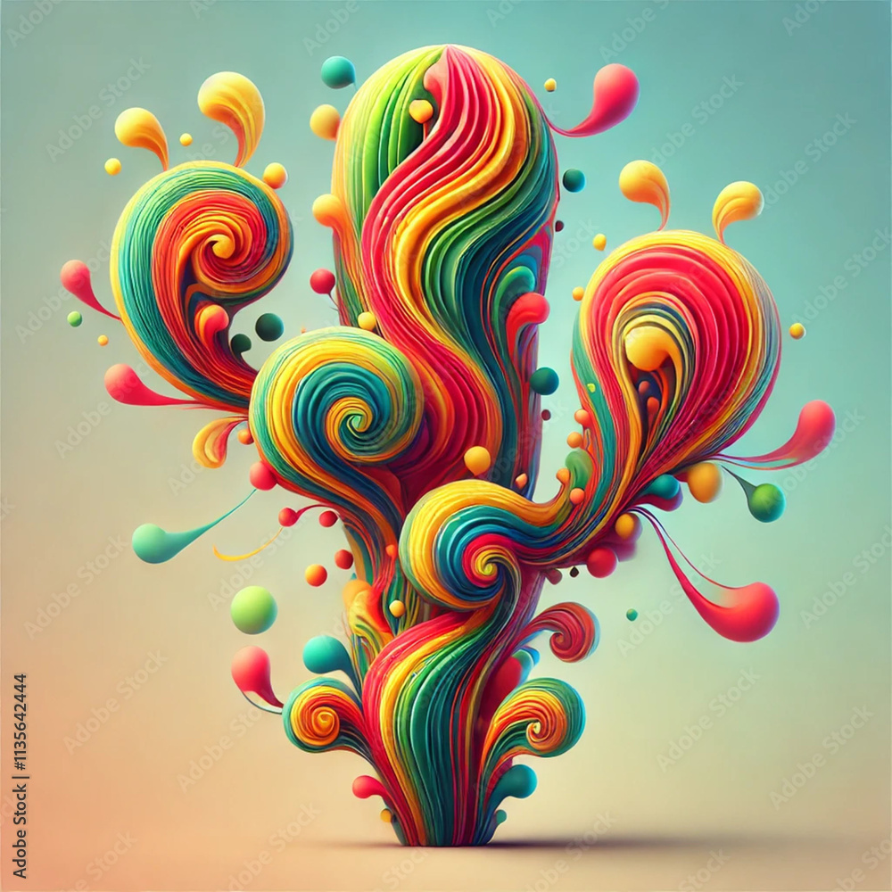 The dynamic curves and vibrant Colorful might represent cactus flowers, which bloom vibrantly amidst barren landscapes The dynamic curves and vibrant Colorful might represent cactus flowers, which bloom vibrantly amidst barren landscapes