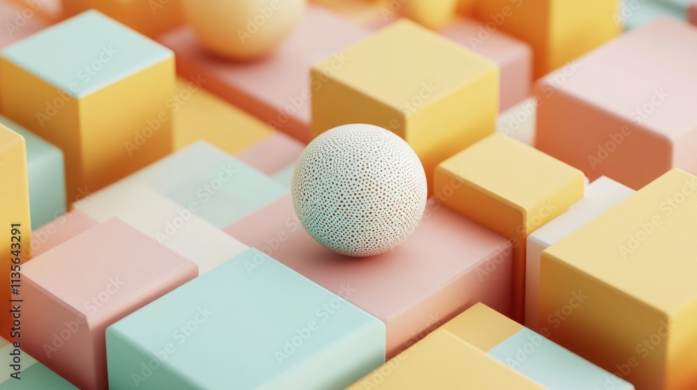Abstract Pastel Shapes: A 3D Render of Cubes and Sphere Abstract Pastel Shapes: A 3D Render of Cubes and Sphere