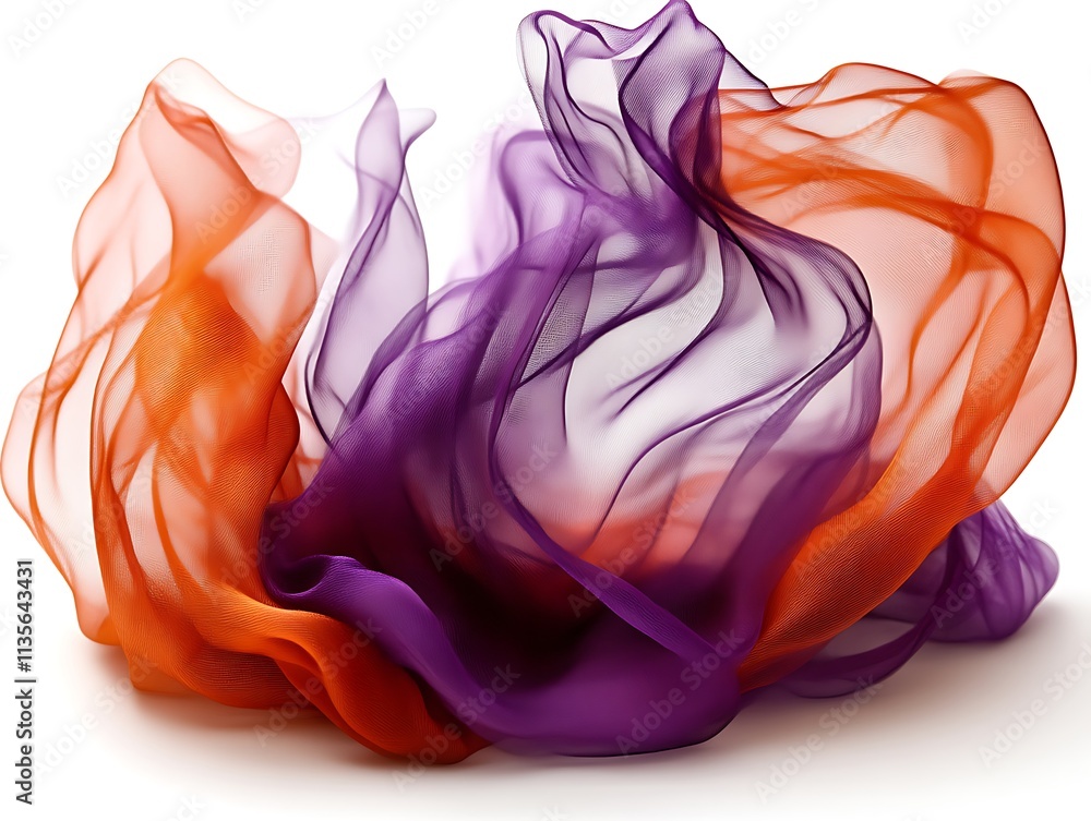 Fototapeta premium Swirling Purple and Orange Fabric Draped Softly
