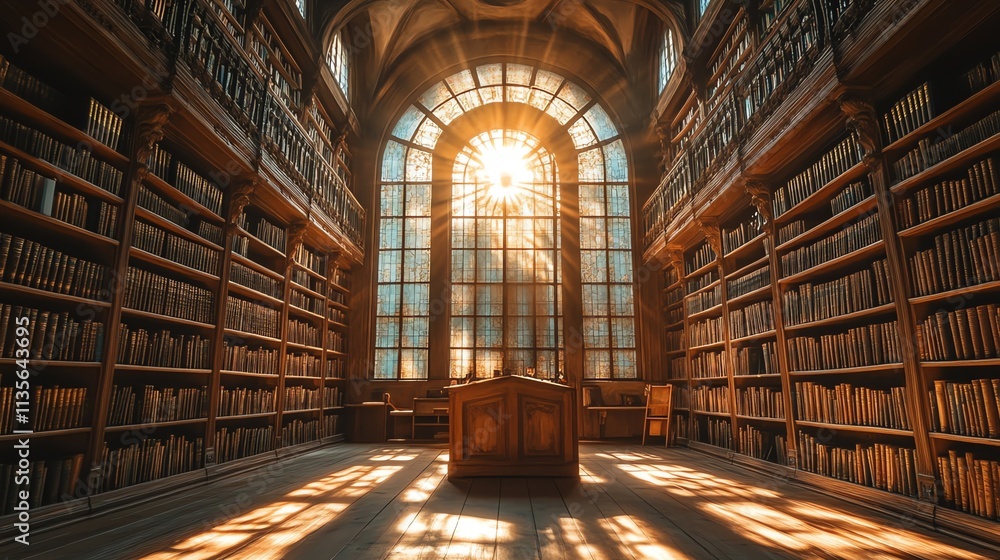 A sunlit library filled with books, creating a serene and inviting study atmosphere. A sunlit library filled with books, creating a serene and inviting study atmosphere.