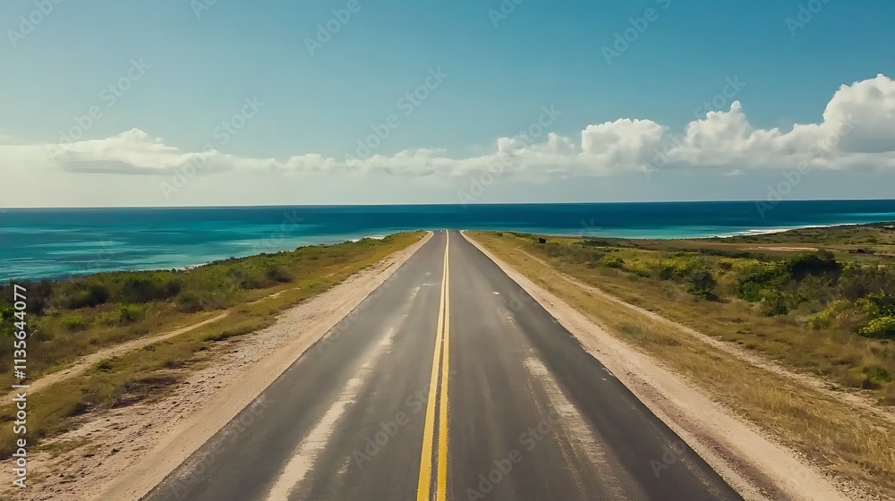 Coastal Highway Scene: A Sunny Day in the Caribbean. AI Generated Coastal Highway Scene: A Sunny Day in the Caribbean. AI Generated