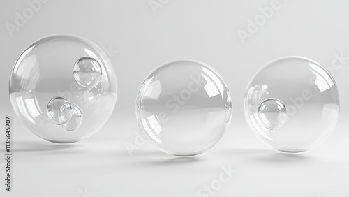 Creative arrangement of transparent bubbles on a light backdrop