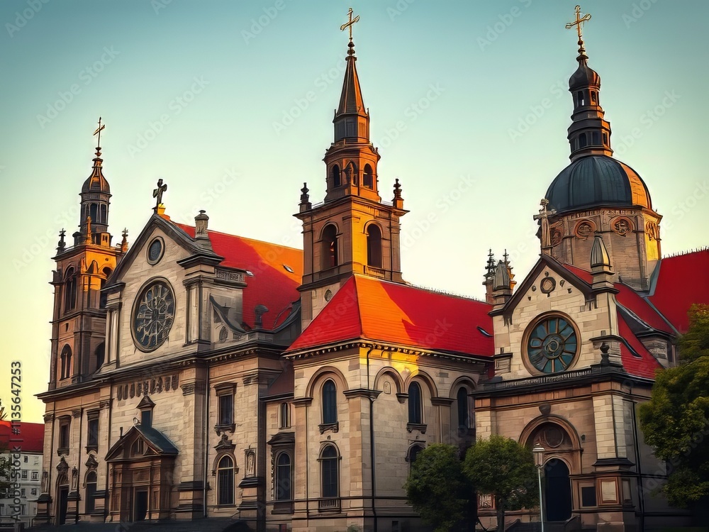 Fototapeta premium Vibrant Krakow: Saints Peter & Paul & St. Andrew's from St. Mary Magdalene Square