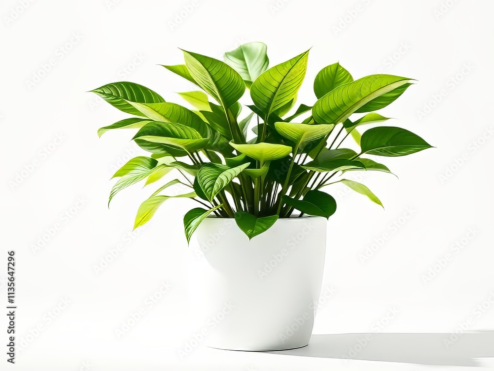 Vibrant Office Plant in White School Pot - AI Photo