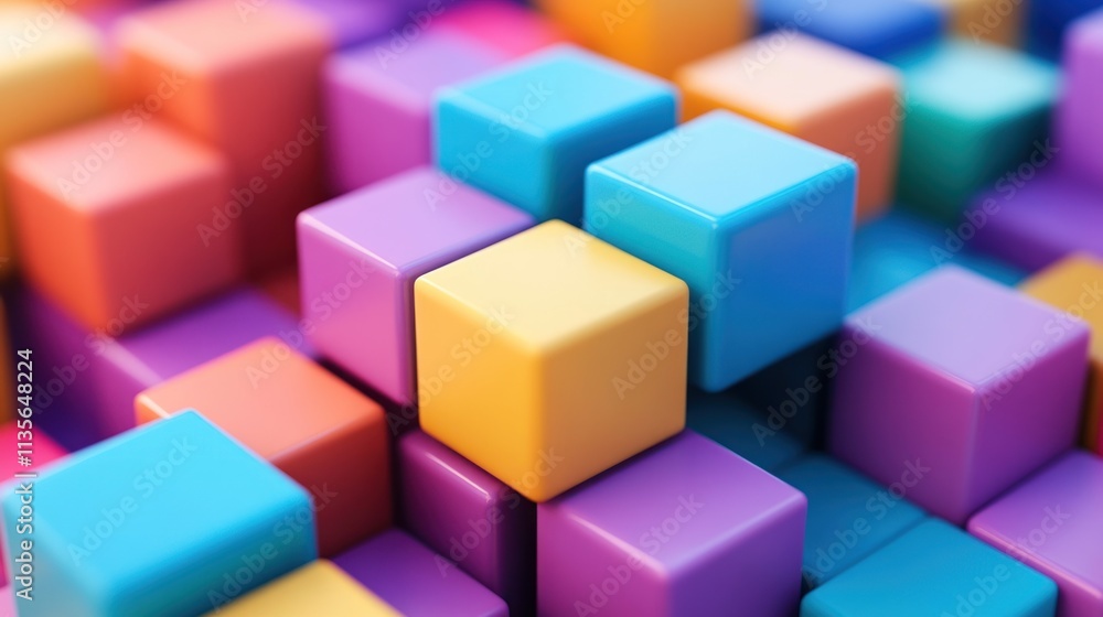 Abstract Colorful Cube Composition: A vibrant 3D rendering of interlocking cubes in various pastel shades, creating a dynamic and visually appealing abstract art piece. Abstract Colorful Cube Composition: A vibrant 3D rendering of interlocking cubes in various pastel shades, creating a dynamic and visually appealing abstract art piece.