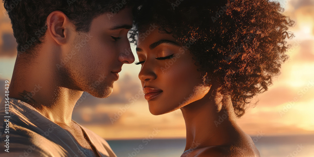 Close up portrait of a beautiful multiethnic couple in love, generative AI Close up portrait of a beautiful multiethnic couple in love, generative AI