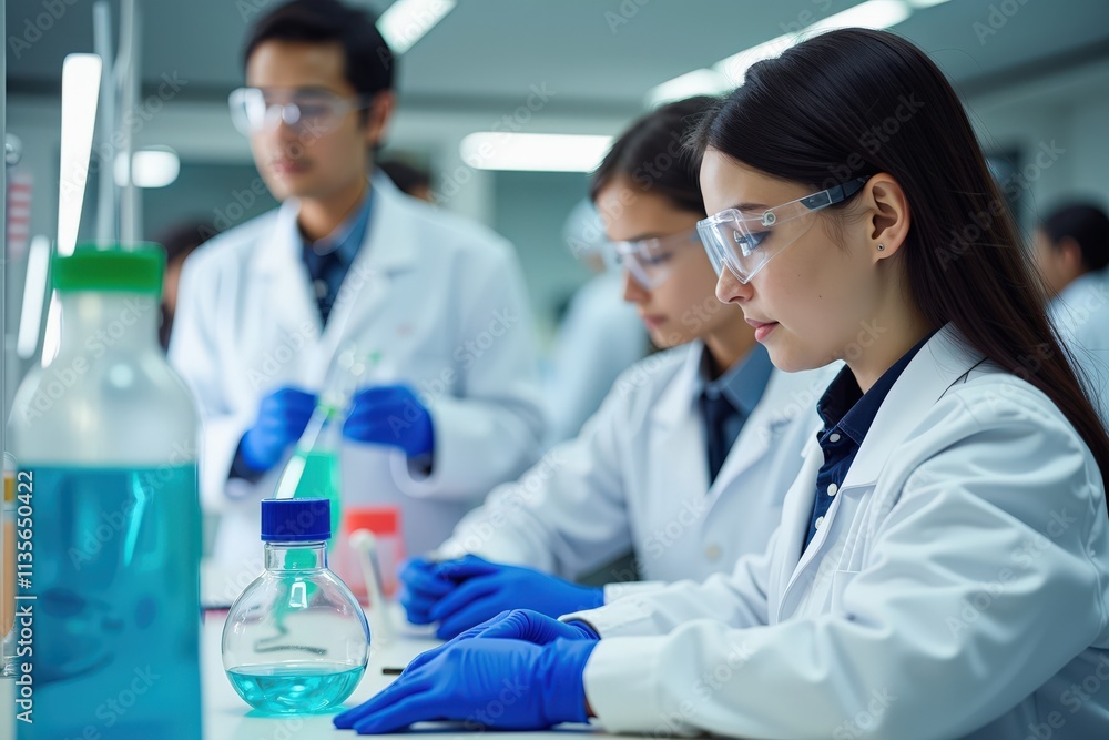 Focused Scientists Conducting Experiments in Modern Laboratory Setting, Ideal for Educational and Inspirational Content Focused Scientists Conducting Experiments in Modern Laboratory Setting, Ideal for Educational and Inspirational Content