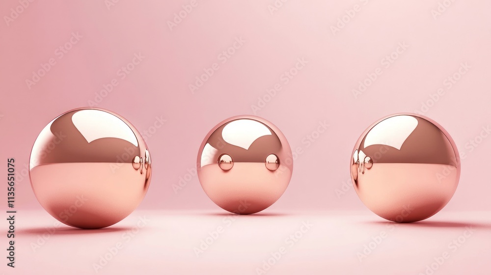 Rose Gold Spheres on Pink Background: Minimalist Elegance