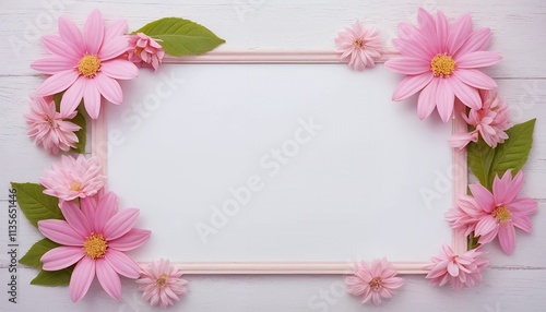 Wooden frame with pink flowers