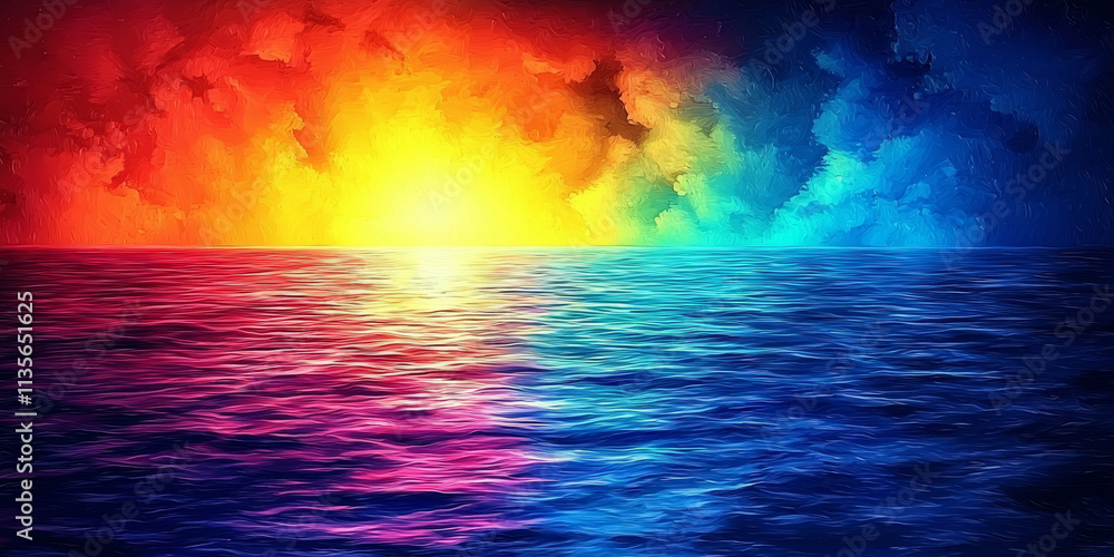 Obraz premium Vibrant Sunset Over Ocean Waves