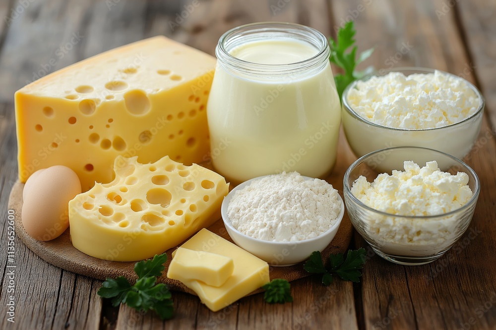 This image features various dairy products and ingredients ideal for making Palacsinta. Items include cheese, cream, eggs, and flour, essential for delicious pancakes. This image features various dairy products and ingredients ideal for making Palacsinta. Items include cheese, cream, eggs, and flour, essential for delicious pancakes.