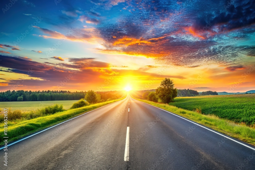 Naklejka premium Empty Country Road Sunset Landscape Photography