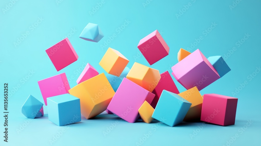 Colorful Cubes Falling Abstract 3D Render Colorful Cubes Falling Abstract 3D Render