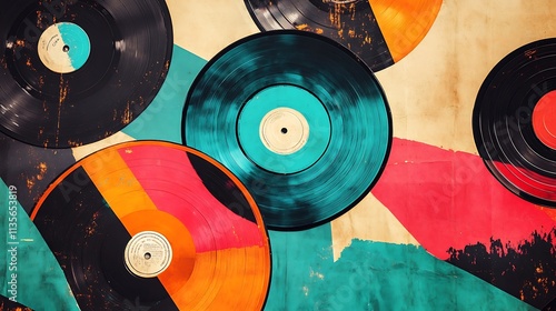 Wallpaper Mural Vintage Vinyl Records Collection: A Colorful Close-Up. AI Generated Torontodigital.ca