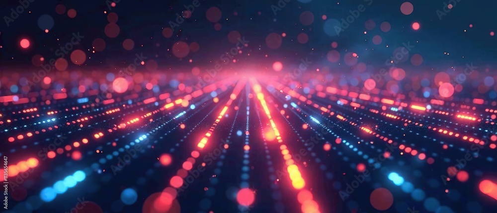 Fototapeta premium Futuristic Glowing Grid Abstract Art, Cyber Technology, Moving Lines, Color Combinations, 3D Visualization