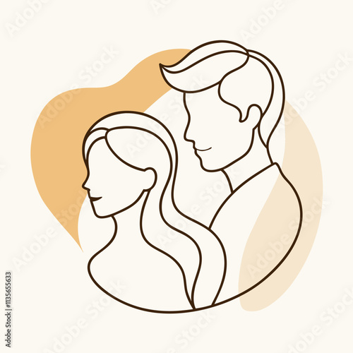 Romantic Couple Silhouette Line Drawing - Icon, Sign, and Symbo