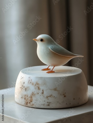Chic Platform Display: Handcrafted Ceramic Bird Figurine, Miniature Art Sculpture, Elegant Home Decor, Unique Gift Idea