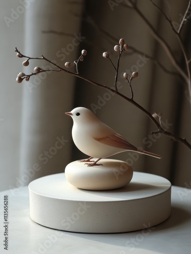 Chic Platform Display: Handcrafted Ceramic Bird Figurine, Miniature Art Sculpture, Elegant Home Decor, Unique Gift Idea