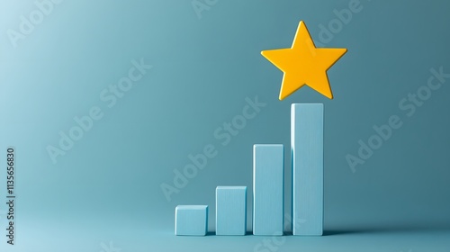 A bold yellow star floating above a simple bar chart with upward movement, symbolizing measurable success