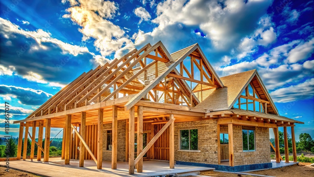Humble Texas Home Under Construction Gable Roof Close-up Humble Texas Home Under Construction Gable Roof Close-up