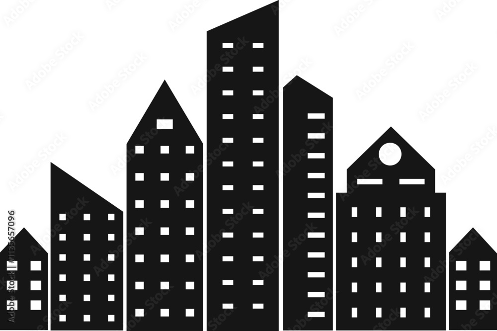 Town Skyline Silhouette. Isolated on White Background