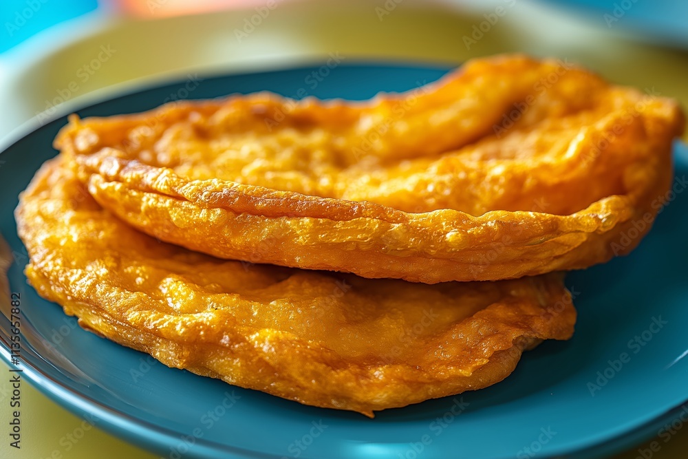This delightful dish features two golden and crispy torta frita on a blue plate, showcasing its delicious texture. Torta frita is a popular fried snack enjoyed in many cultures. This delightful dish features two golden and crispy torta frita on a blue plate, showcasing its delicious texture. Torta frita is a popular fried snack enjoyed in many cultures.