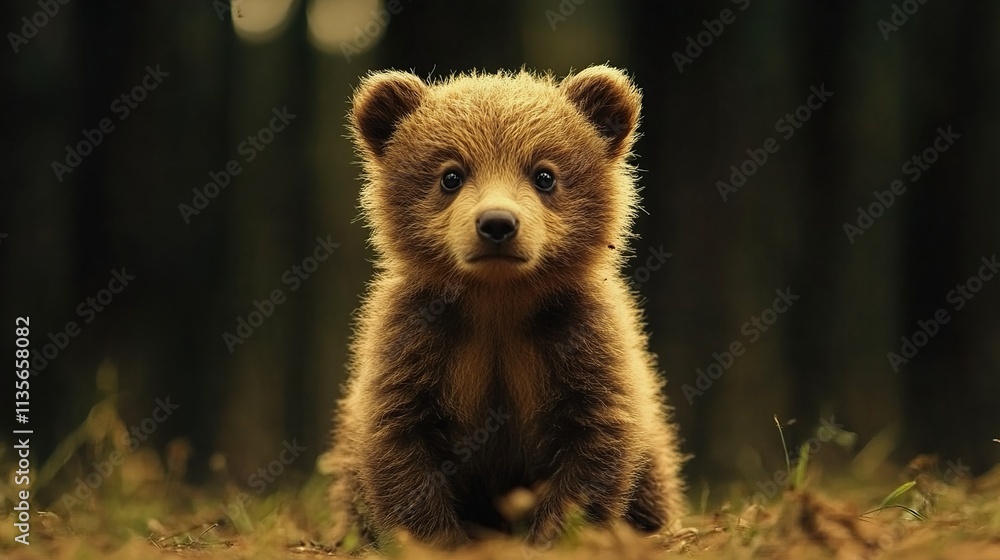 Fototapeta premium Adorable Brown Bear Cub in the Forest