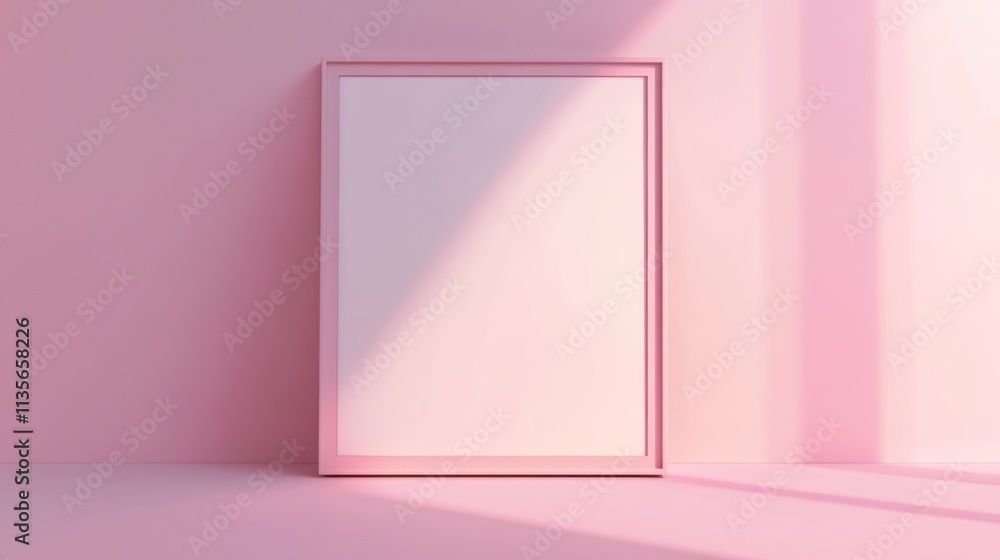 Pink Minimalist Interior with Blank Frame and Sunlight Pink Minimalist Interior with Blank Frame and Sunlight