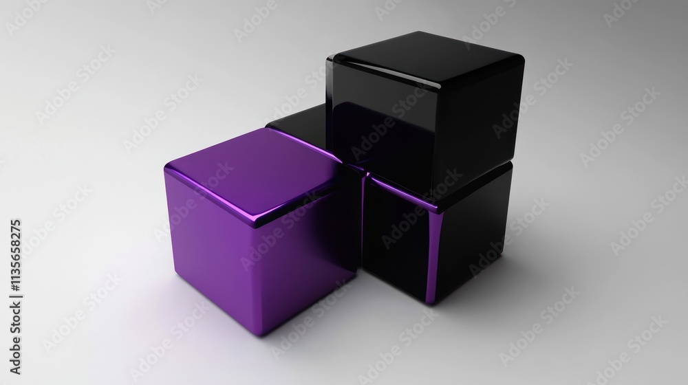 Fototapeta premium Abstract Composition of Glossy Black and Purple Cubes