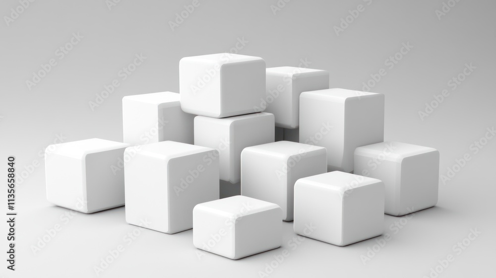 Abstract White Cubes Arrangement: Minimalist 3D Render Abstract White Cubes Arrangement: Minimalist 3D Render