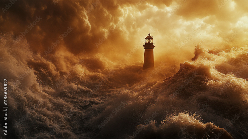 Lighthouse standing strong amidst a raging storm. Lighthouse standing strong amidst a raging storm.