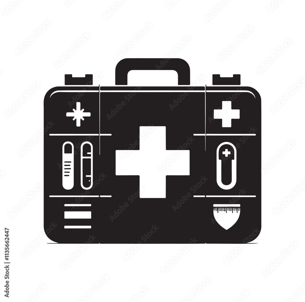 Obraz premium first aid kit box silhouette vector illustration