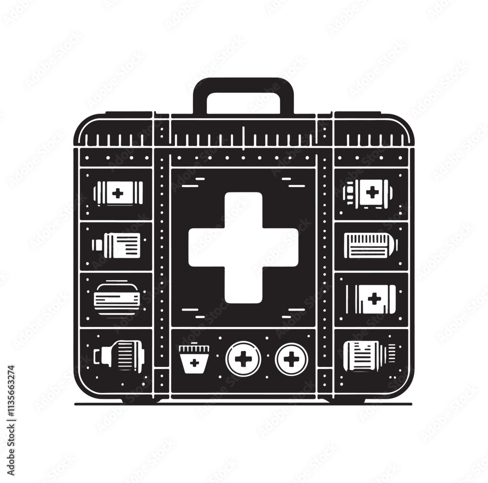Obraz premium first aid kit box silhouette vector illustration