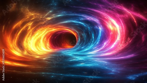 Colorful swirl resembling a cosmic black hole in vibrant hues