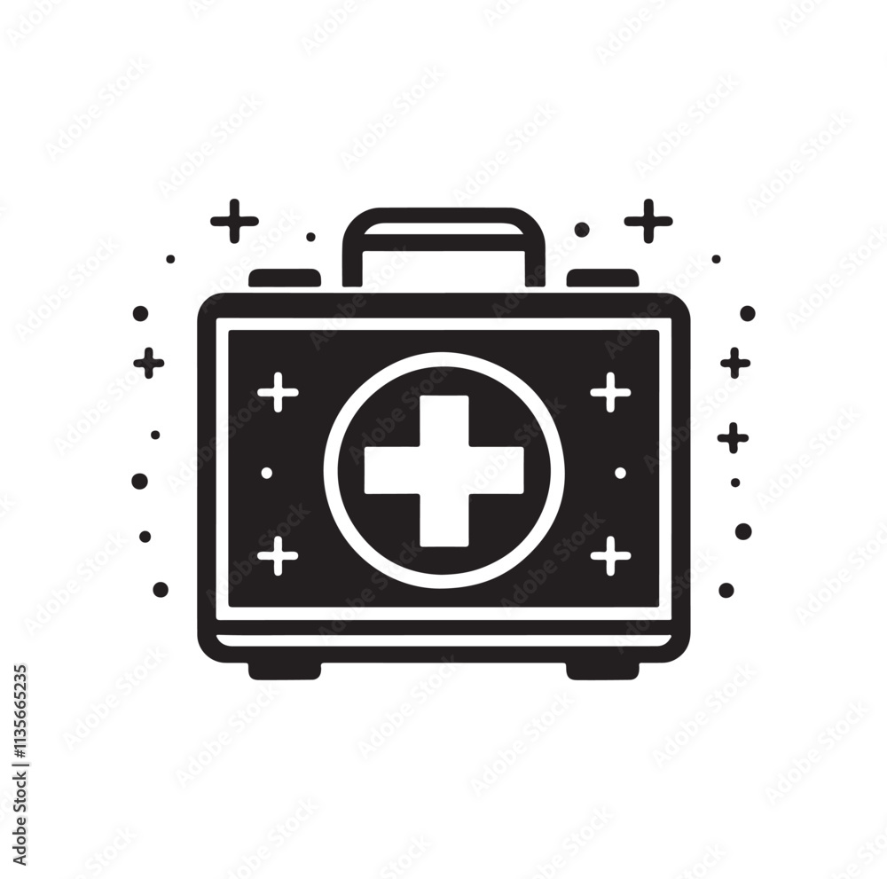Obraz premium first aid kit box silhouette vector illustration