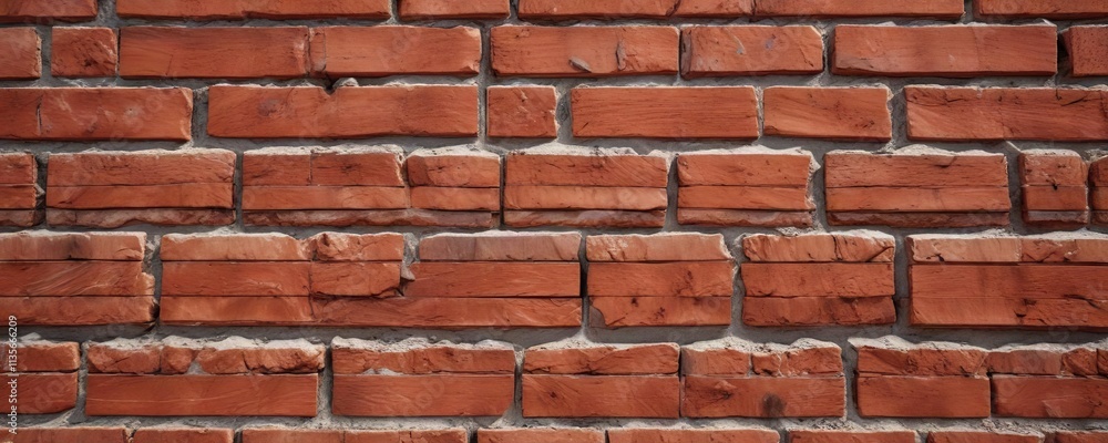 Obraz premium Close-up of red brick wall with uneven texture, close-up, rough