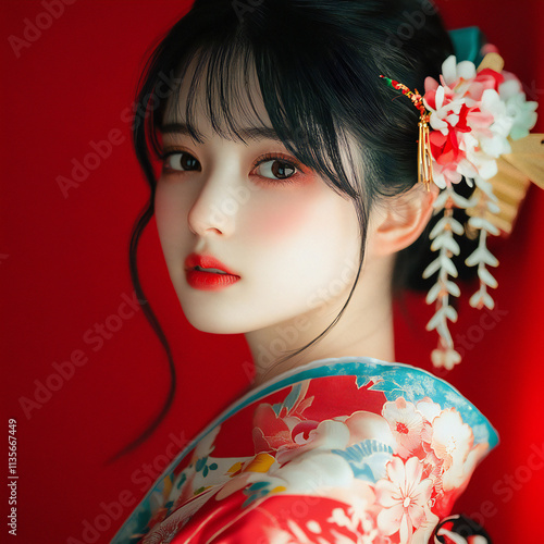 Japanese in Kimono, generated AI photo