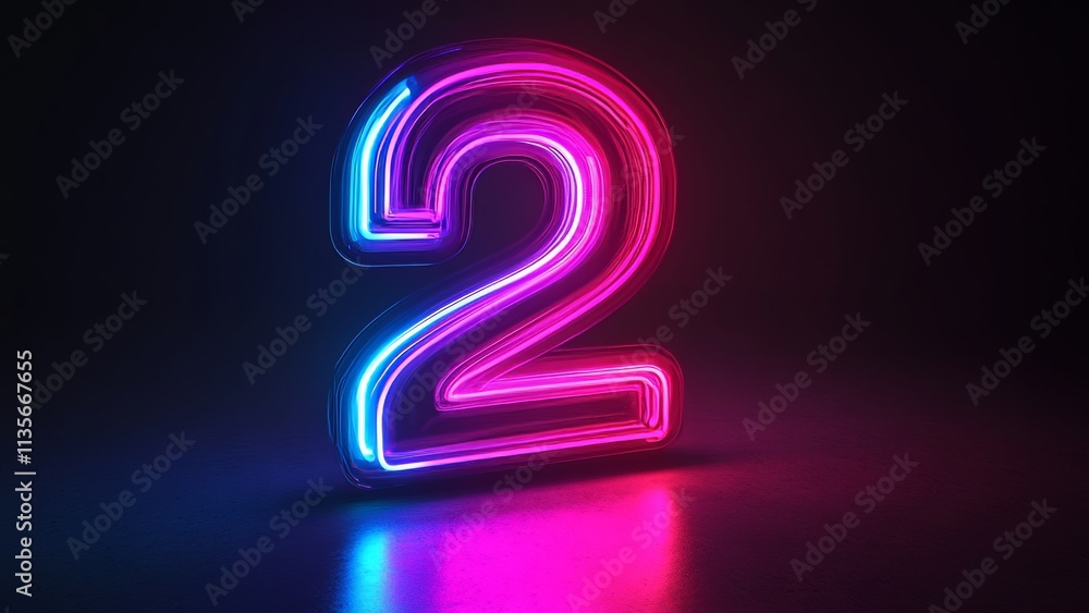 Neon number two glowing brightly in dark space during nighttime Neon number two glowing brightly in dark space during nighttime