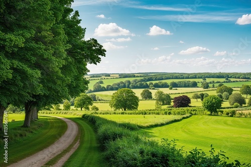 Serene Summer Countryside with Lush Emerald Landscape Views photo