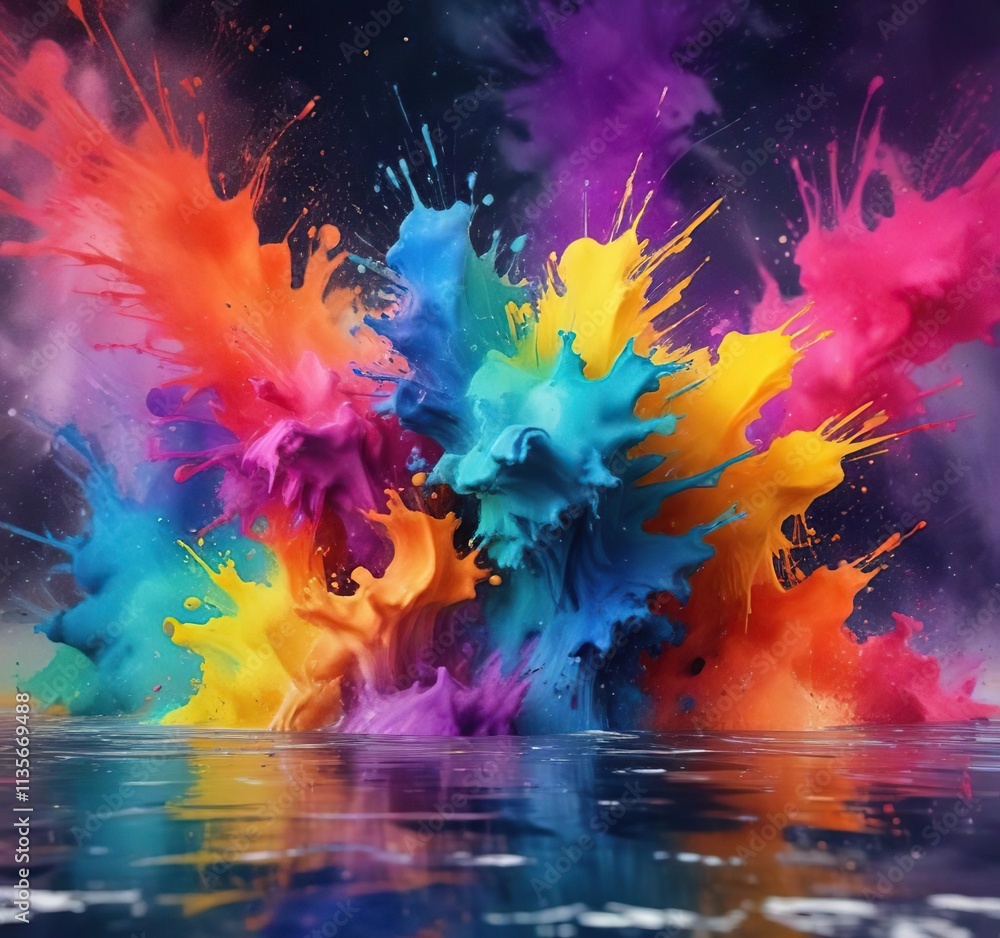 Obraz premium Large dramatic splashes of vibrant hues in an artistic watercolor background, dramatic, abstract, vivid